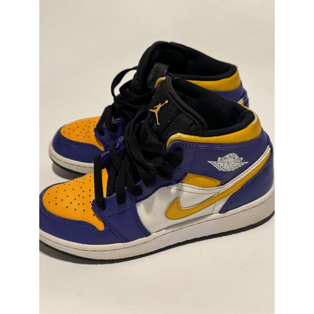 Air Jordan 1 Mid 'Lakers' Yellow Purple Sneakers Youth Size 4 S13
